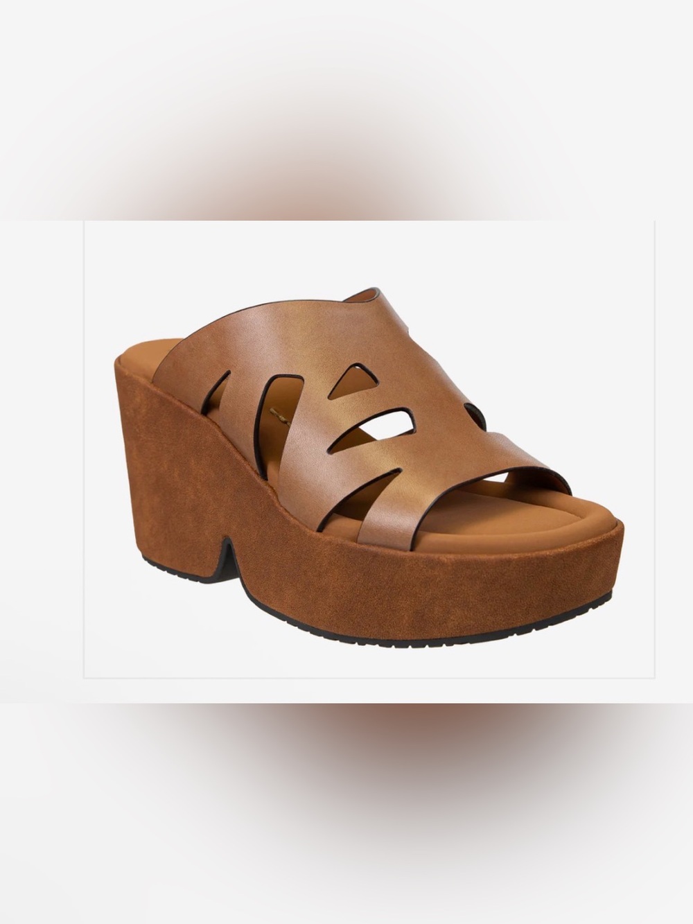 Naked Feet Cognac Cutout Platform Slide